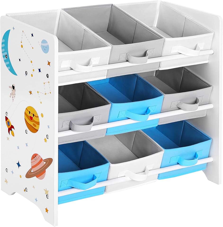 SONGMICS - étagère rangement enfant, 62,5x29,5x60cm, 9 boîtes amovibles, motif espace GKR33WT