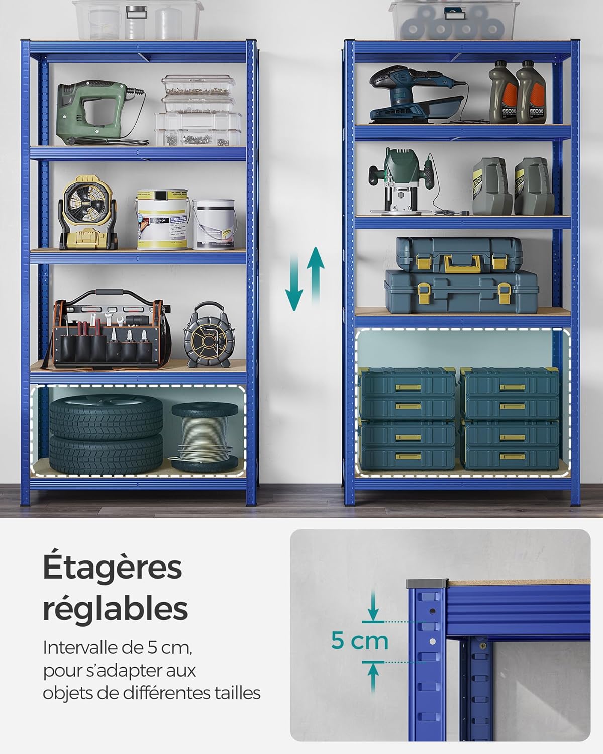 Songmics - étagère à 5 niveaux 50x100x200 cm, capacité 600 kg, GLR050Q02