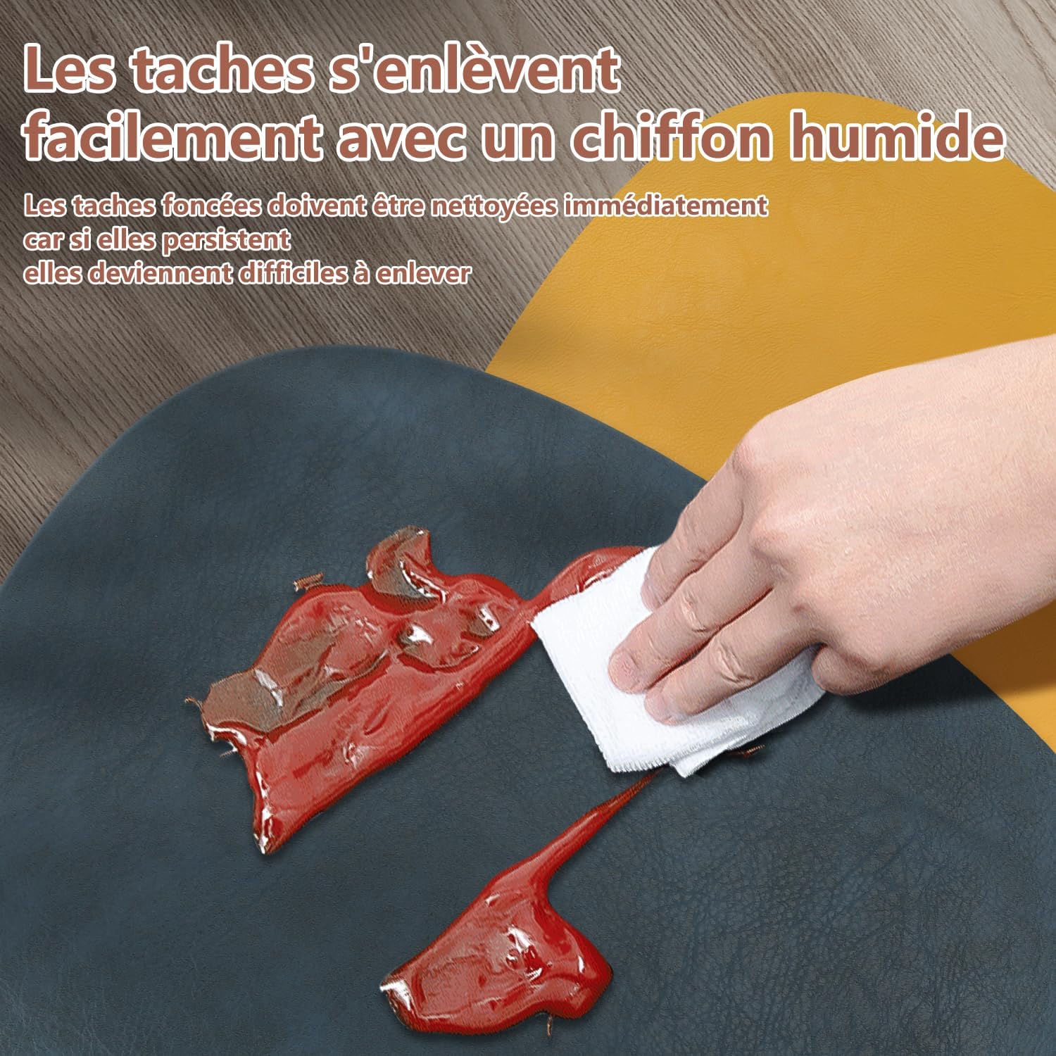 Set de table - lot de 6 ovale 41x33cm - lavable, antidérapant, PU double face