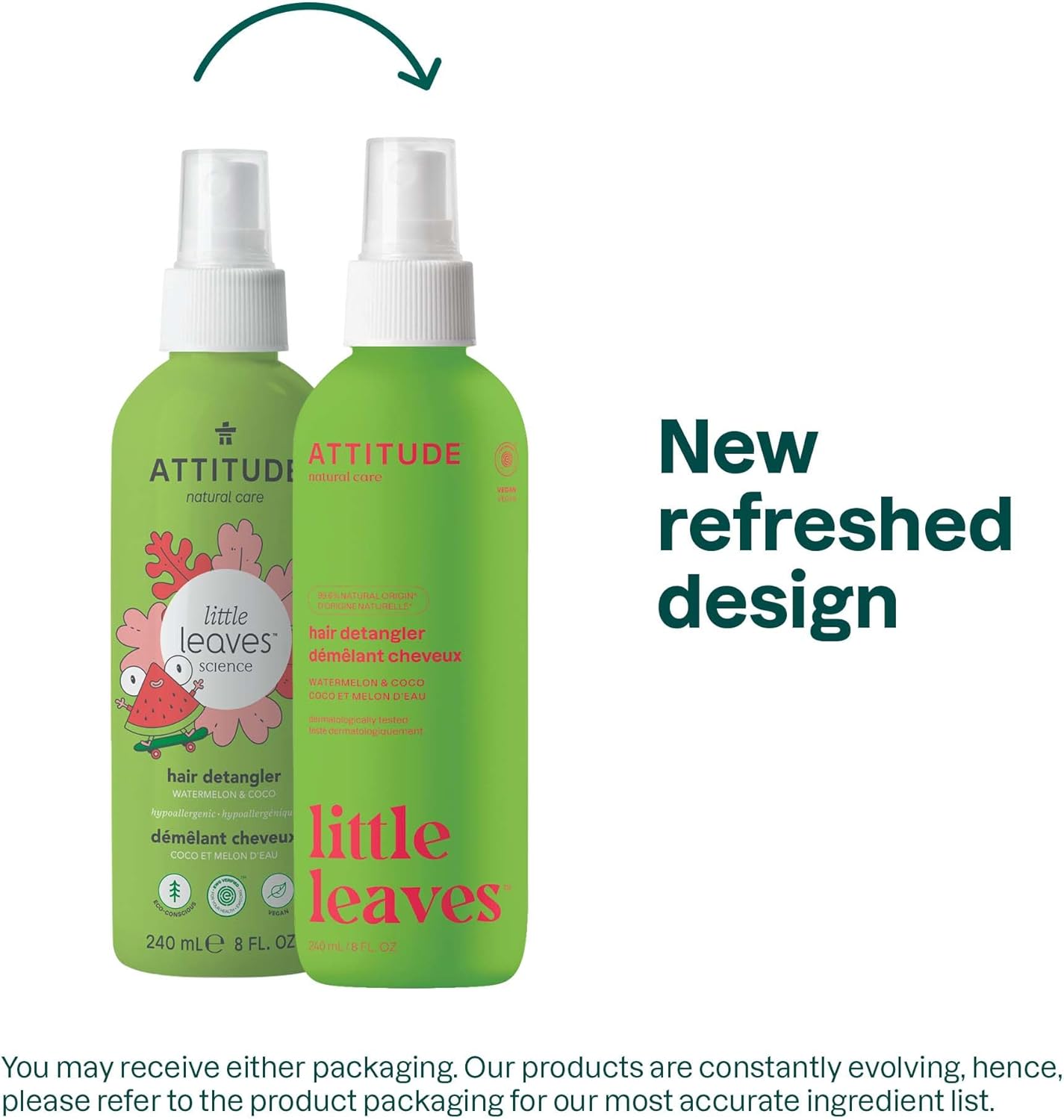 ATTITUDE - Démêlant enfant, 240mL, végan, melon & coco, lot de 2