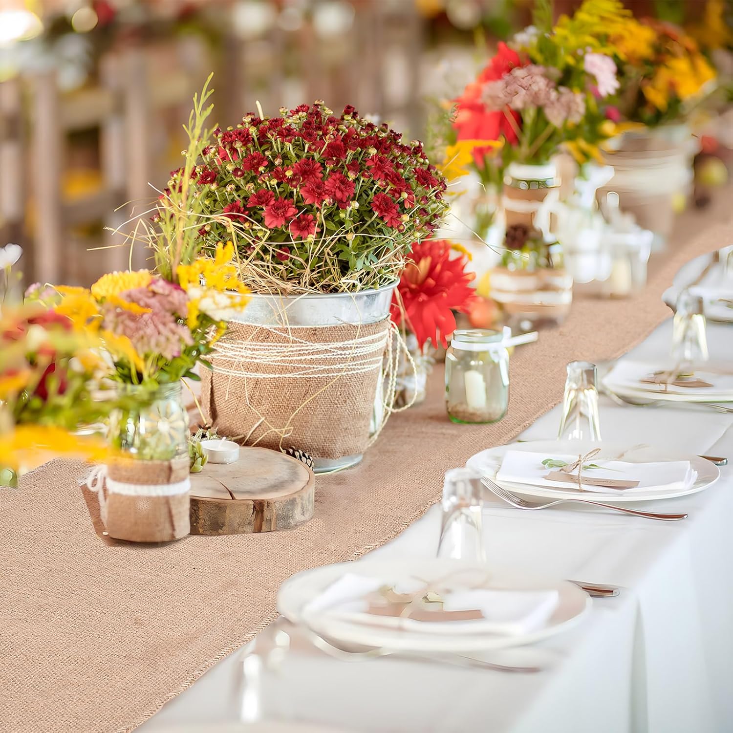 Nappe en jute - 30x1000 cm - bords cousus, coton et lin, découpable