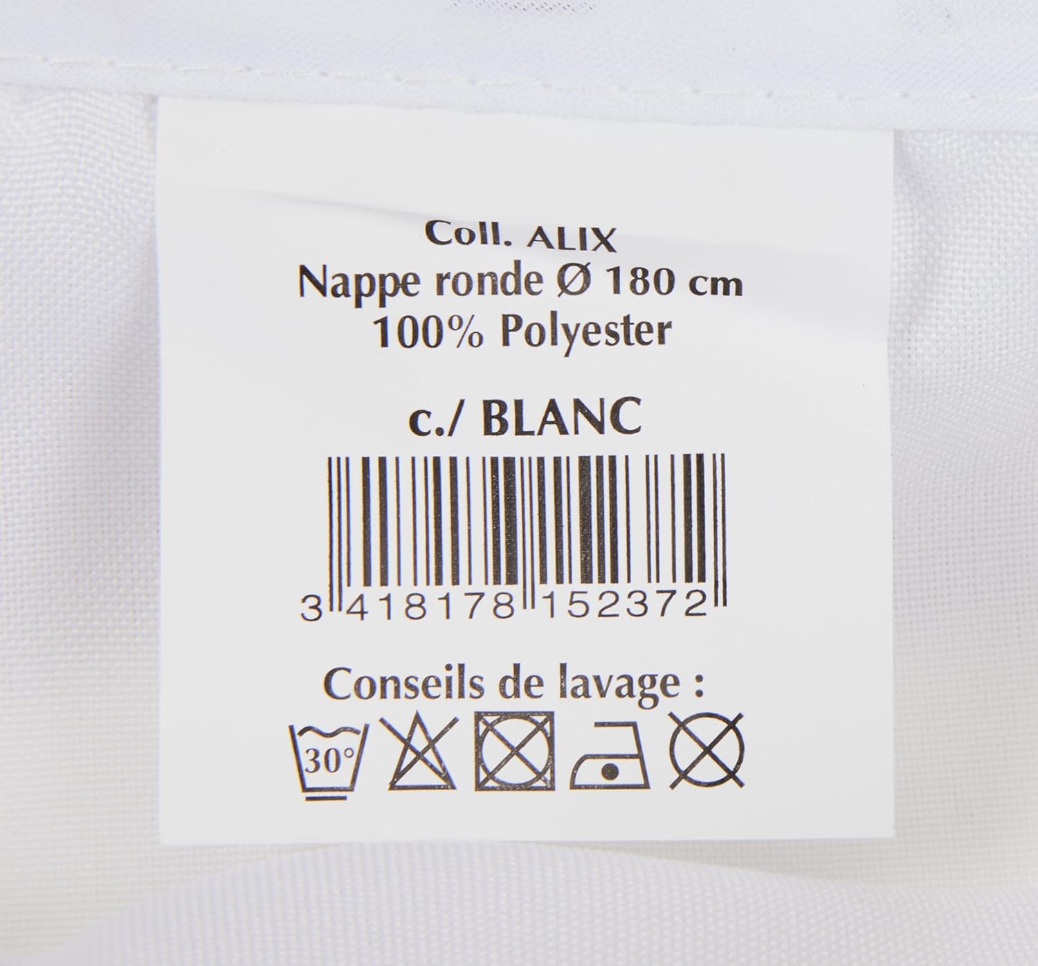 Soleil d’Ocre - Nappe Ronde Alix - 180 cm - Polyester blanc, anti-tâches