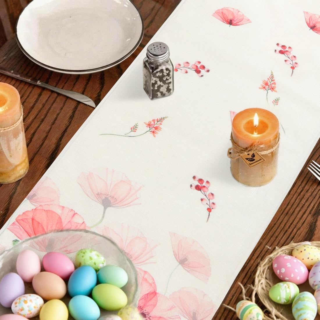 Chemin de table fleuri, lavable, 33x180 cm, pour cuisine et salon