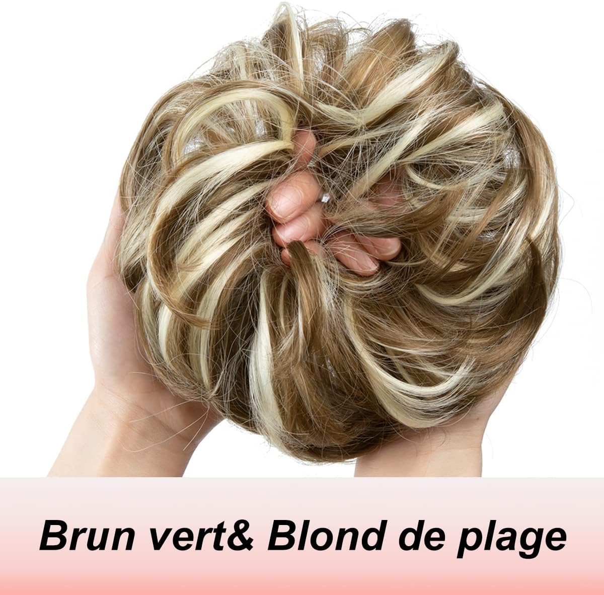 JJstar - Chignon postiche bouclé, élastique, cheveux naturels, brun blond