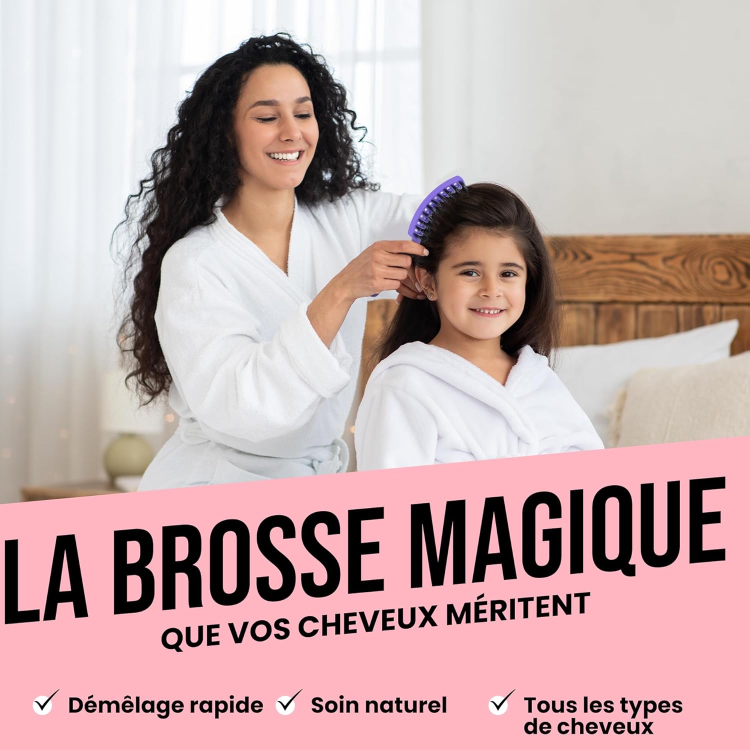 Brosse à cheveux - Démêlante sanglier nylon - anti-casse, anti-statique, tous types, adultes et enfants