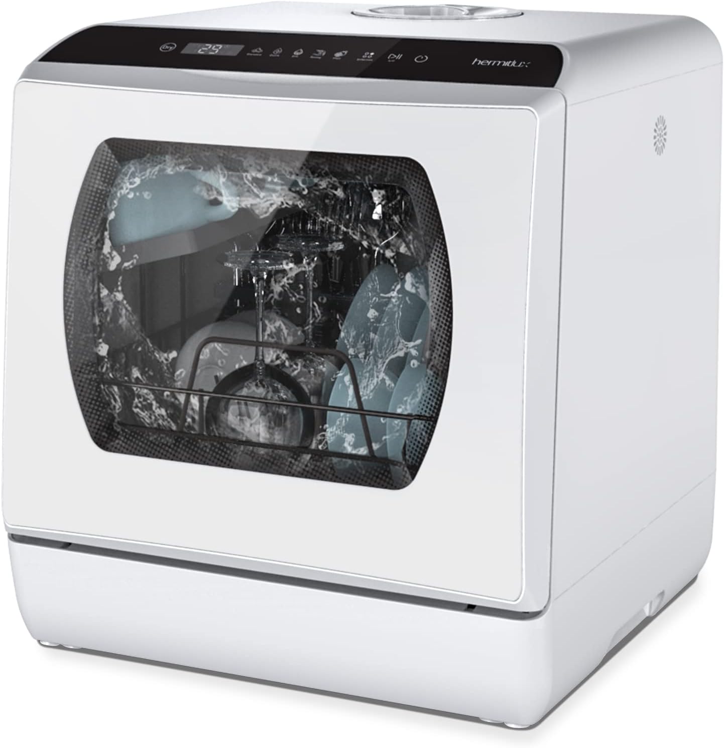 Hermitlux - Mini lave-vaisselle 4 couverts compact, 5 programmes, stérilisation 75°C, 5L/robinet