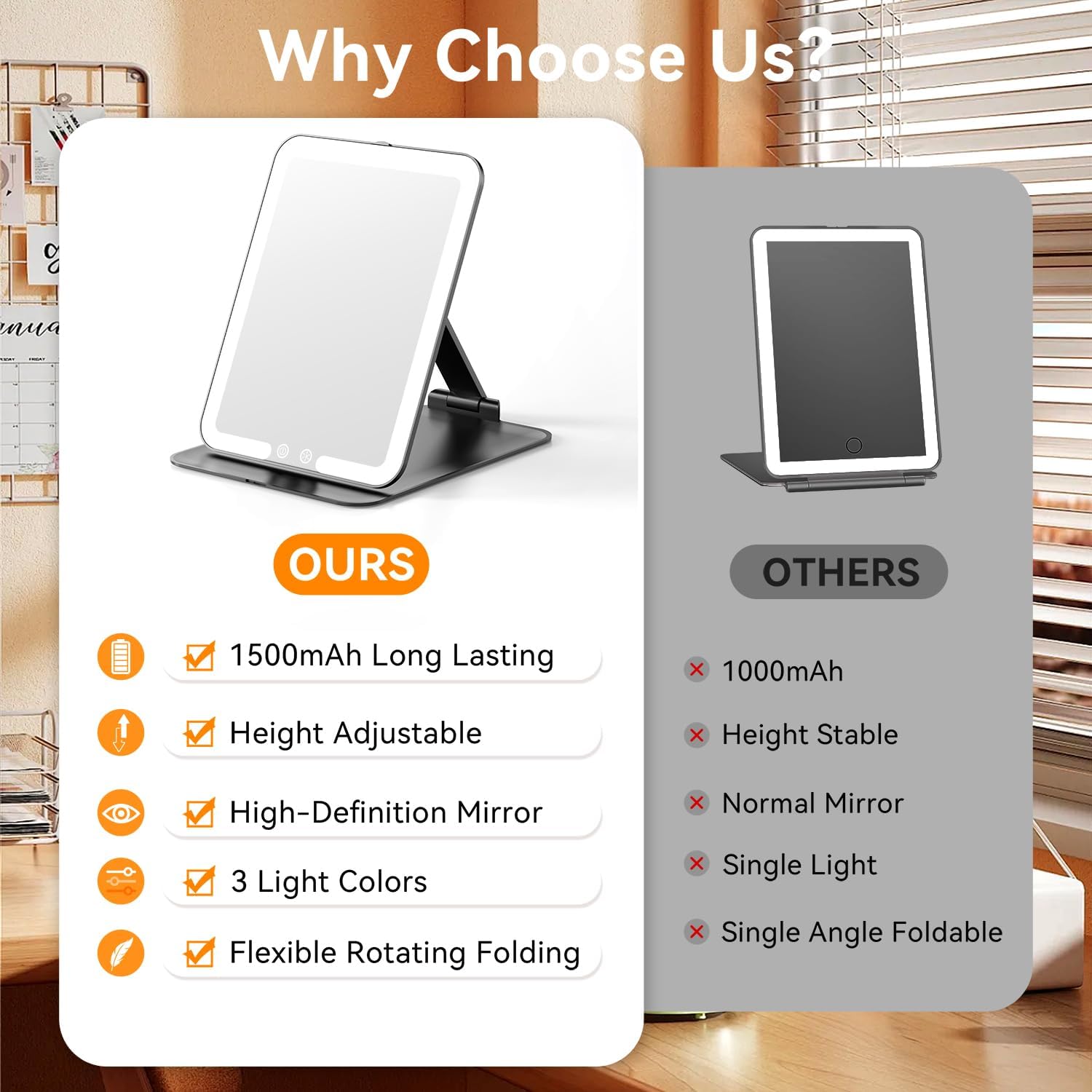 Auxmir - Miroir Maquillage LED, 72 LEDs, rechargeable USB, 3 lumières, écran tactile