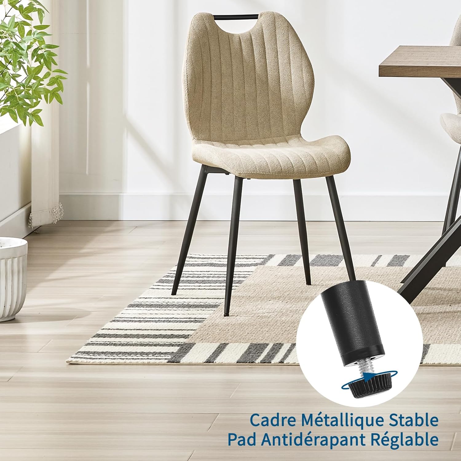 Chaises de salle à manger - tissu gris brun, pieds métal, lot de 2