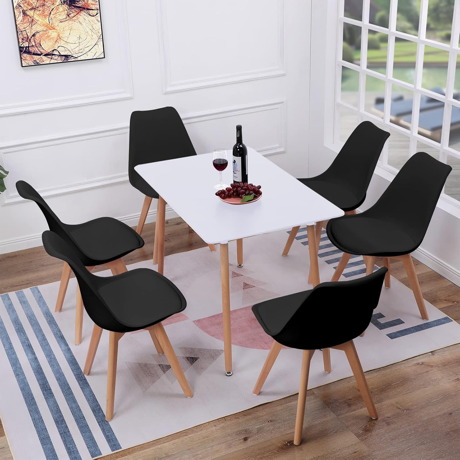 EGGREE - Chaises Scandinaves lot de 8, hêtre massif, SGS tested, noir