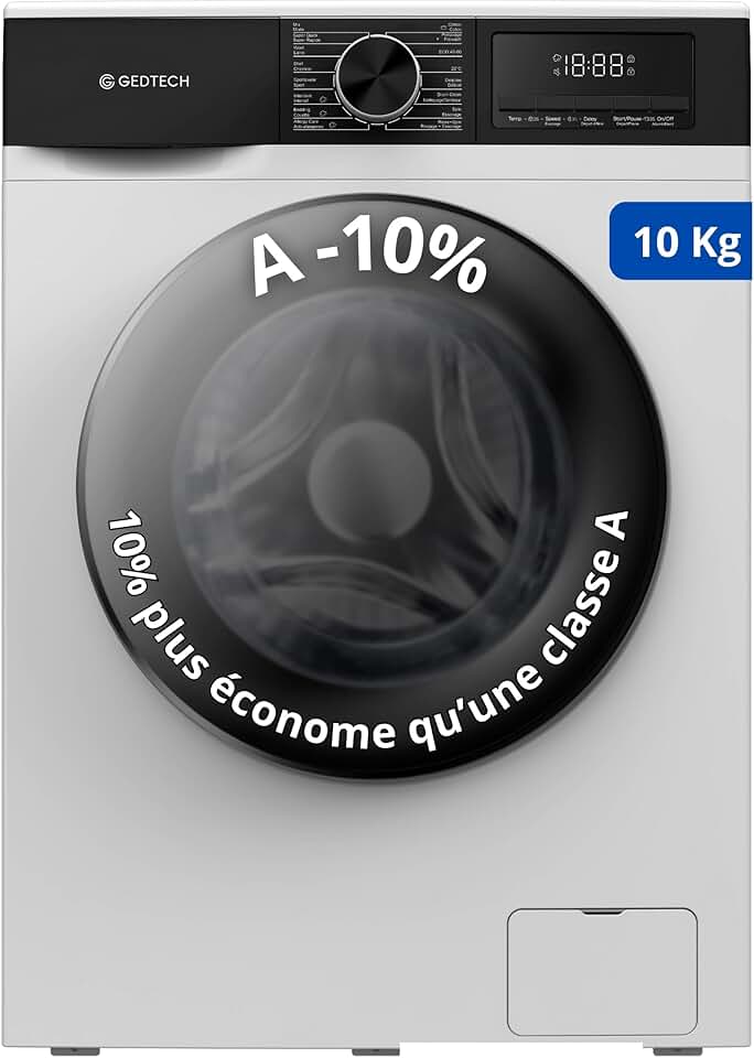 GEDTECH - Lave-linge frontal, 10 kg, 1400 tr/mn, éco, classe A-10% - GLL101400WH