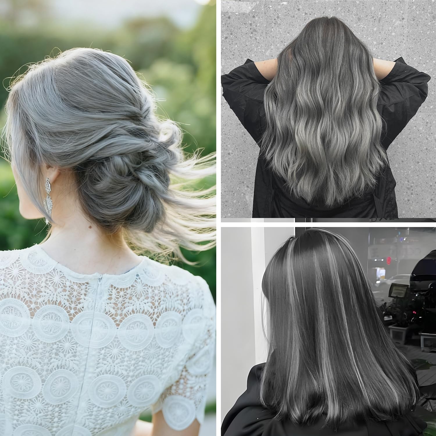 Extensions à clip cheveux - 22 pouces - 10 pièces, coloris gris, lisses