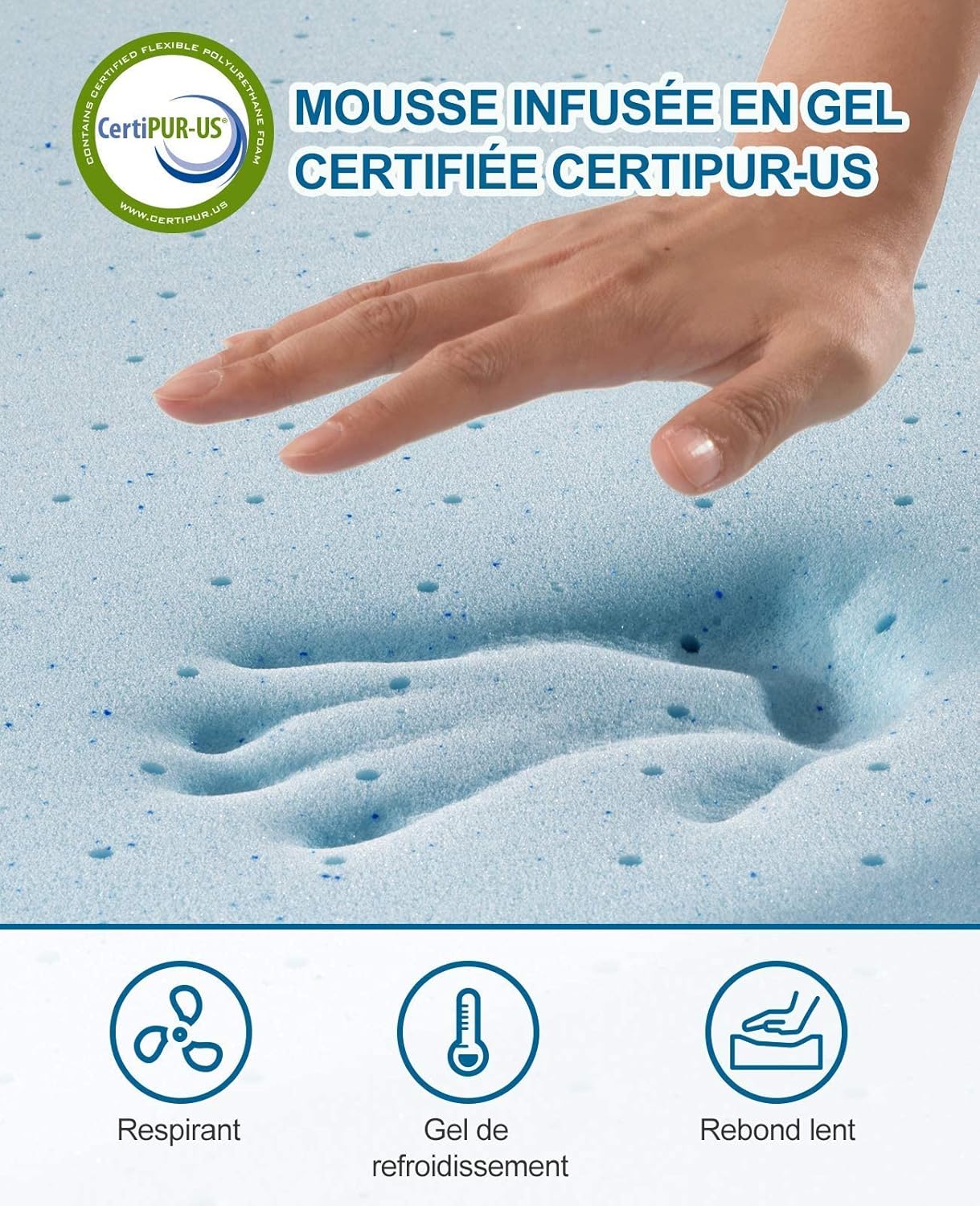 BedStory - Surmatelas Gel Infusé 120x190cm, 10cm, mémoire de forme