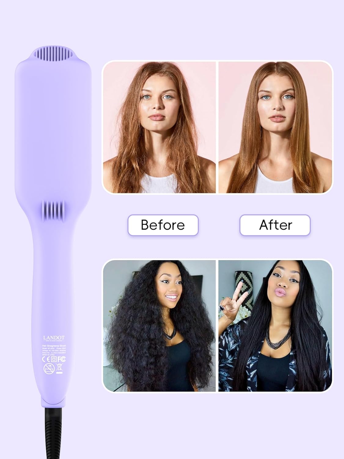 LANDOT - Brosse lissante ionique céramique - large - spéciale cheveux épais LANDOT