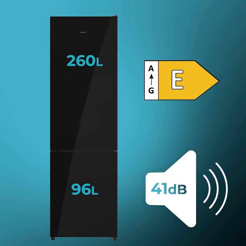 Cecotec - Combi 356i Black Glass - 200x59,5cm - 356L, Multi Airflow, FreshnessFlex, HumidityFlex, COOLMARKETCOMBI356IBLA