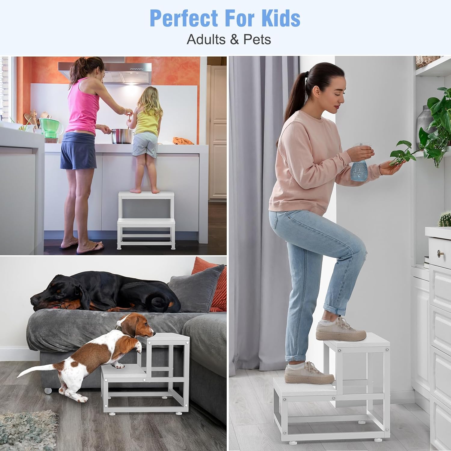 LIANTRAL - tabouret 2 niveaux - acier et bois - charge 200kg, blanc