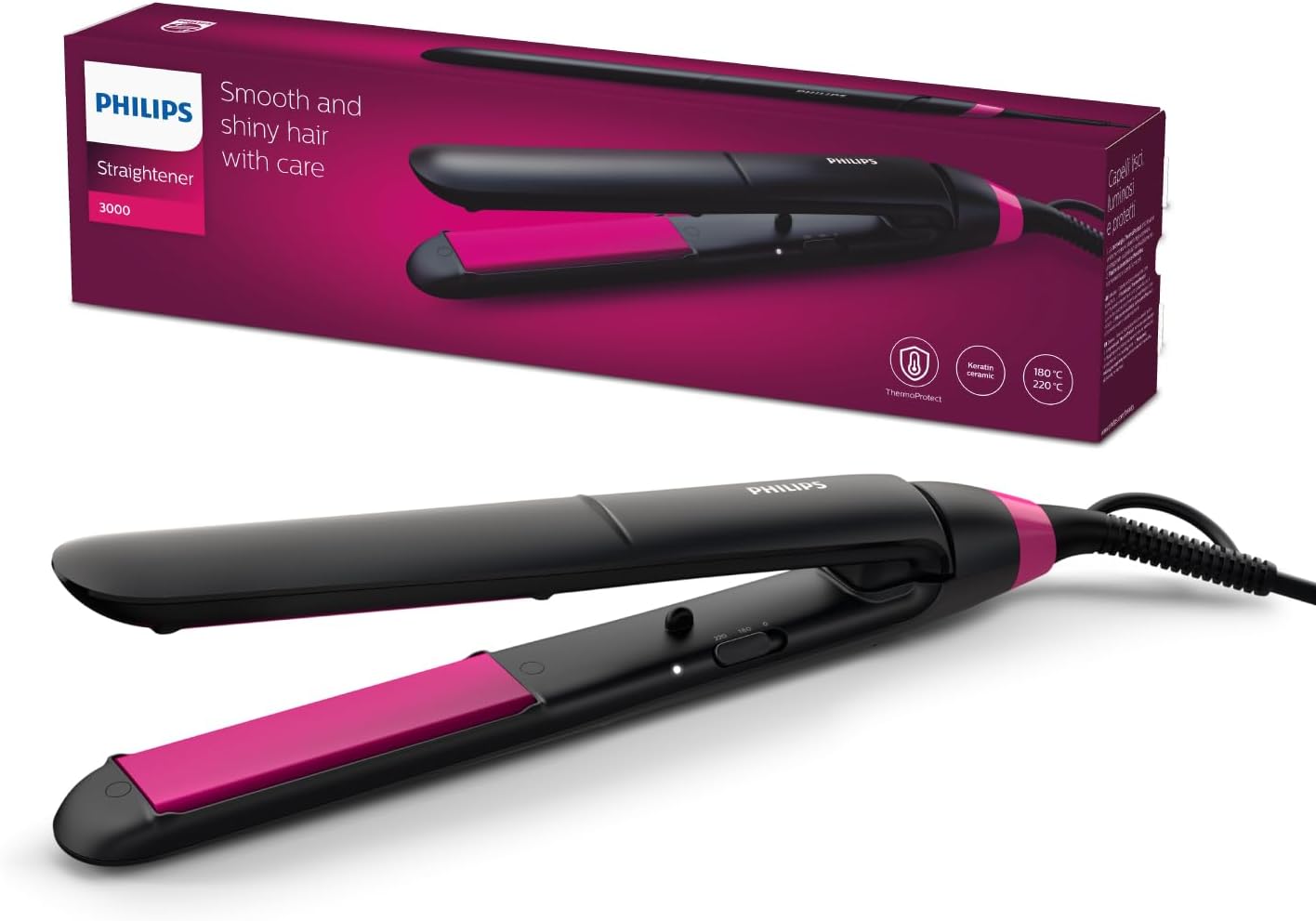 Philips - Lisseur Essential compact - Céramique/Kératine, Thermoprotect - BHS375/00