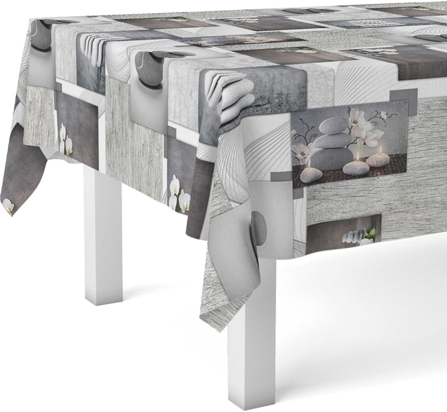 Nappe en toile cirée - Zen Pierres - 220x140 cm - résistante, imperméable