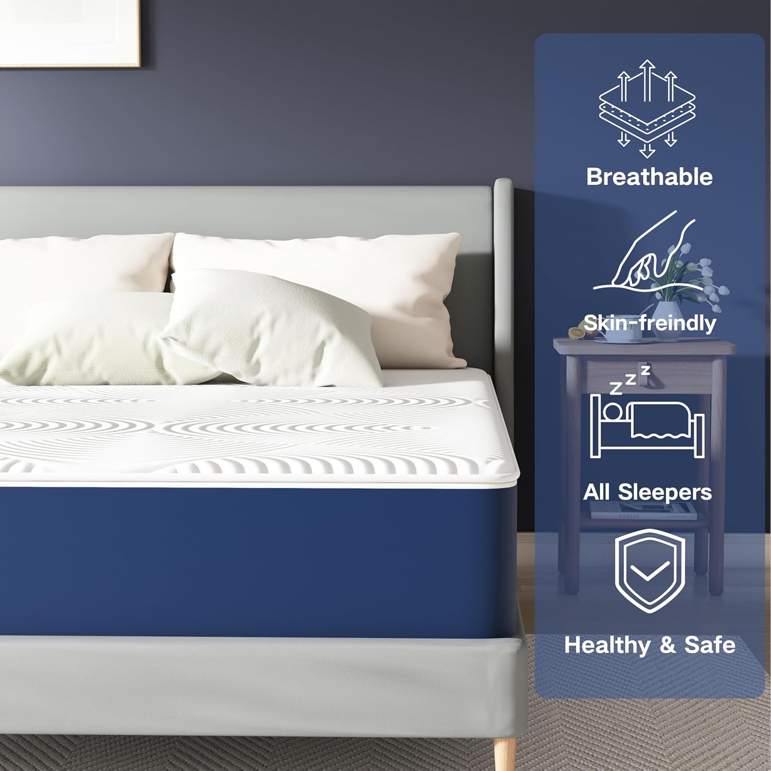 Matelas - 7 zones H3 - 140x190x20 cm - Mousse froide, housse amovible