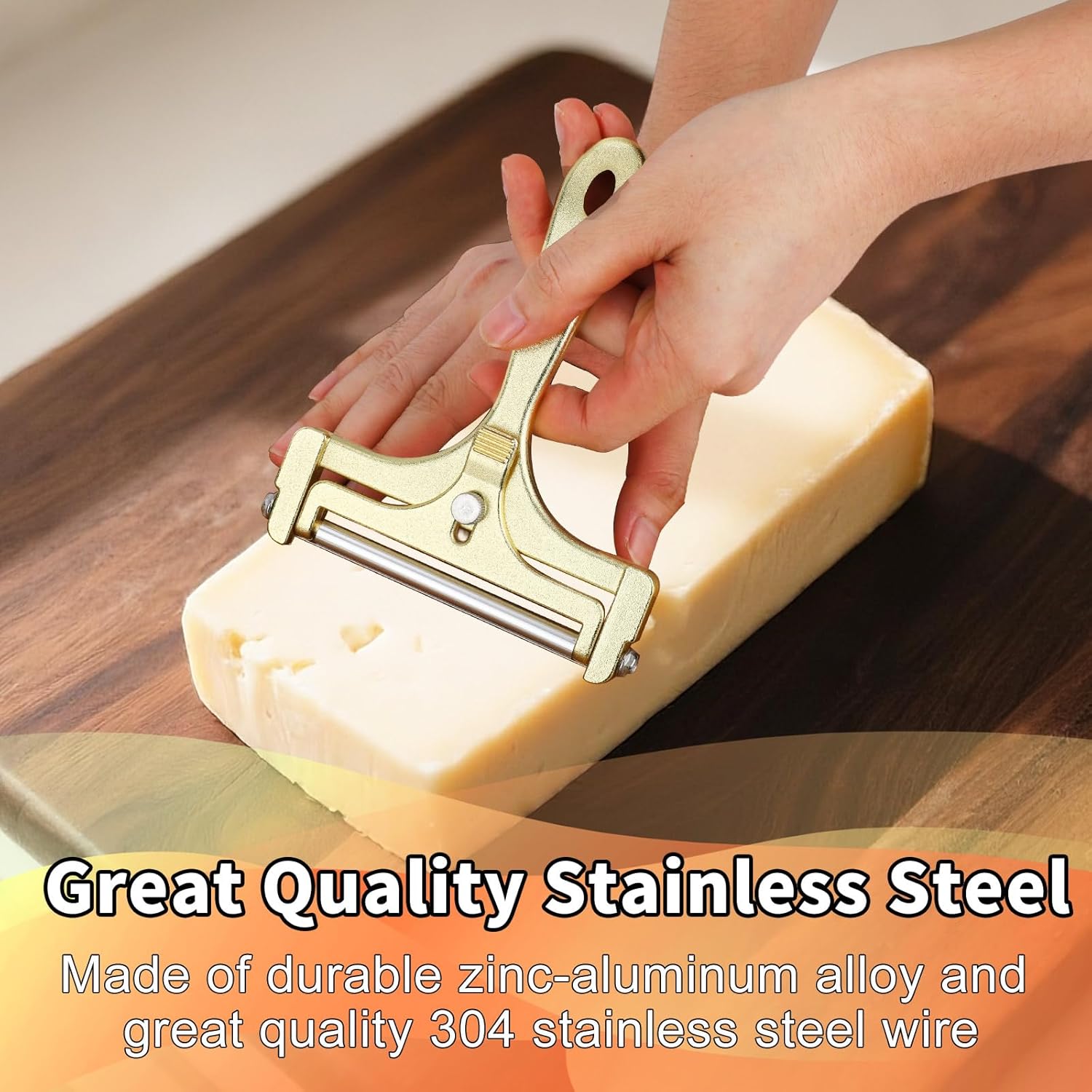 Kit coupe-fromage inox, épaisseur réglable, 8 fils, doré, 10pcs