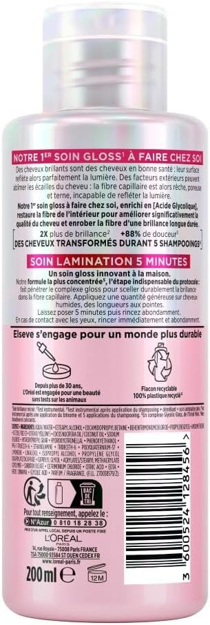 L'Oréal Paris - Elseve Glycolic Gloss - Routine cheveux ternes - sans sulfates - pack 3 soins