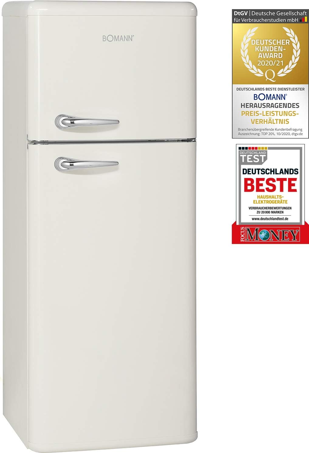 Bomann - DTR 353.1 série rétro - 208L double porte, poignées chromées