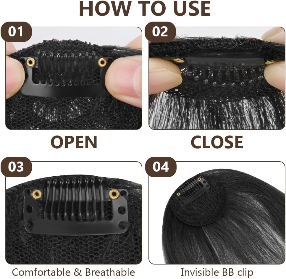 LOPHE - Frange à Clip - cheveux naturels noirs, air bangs, pour femme