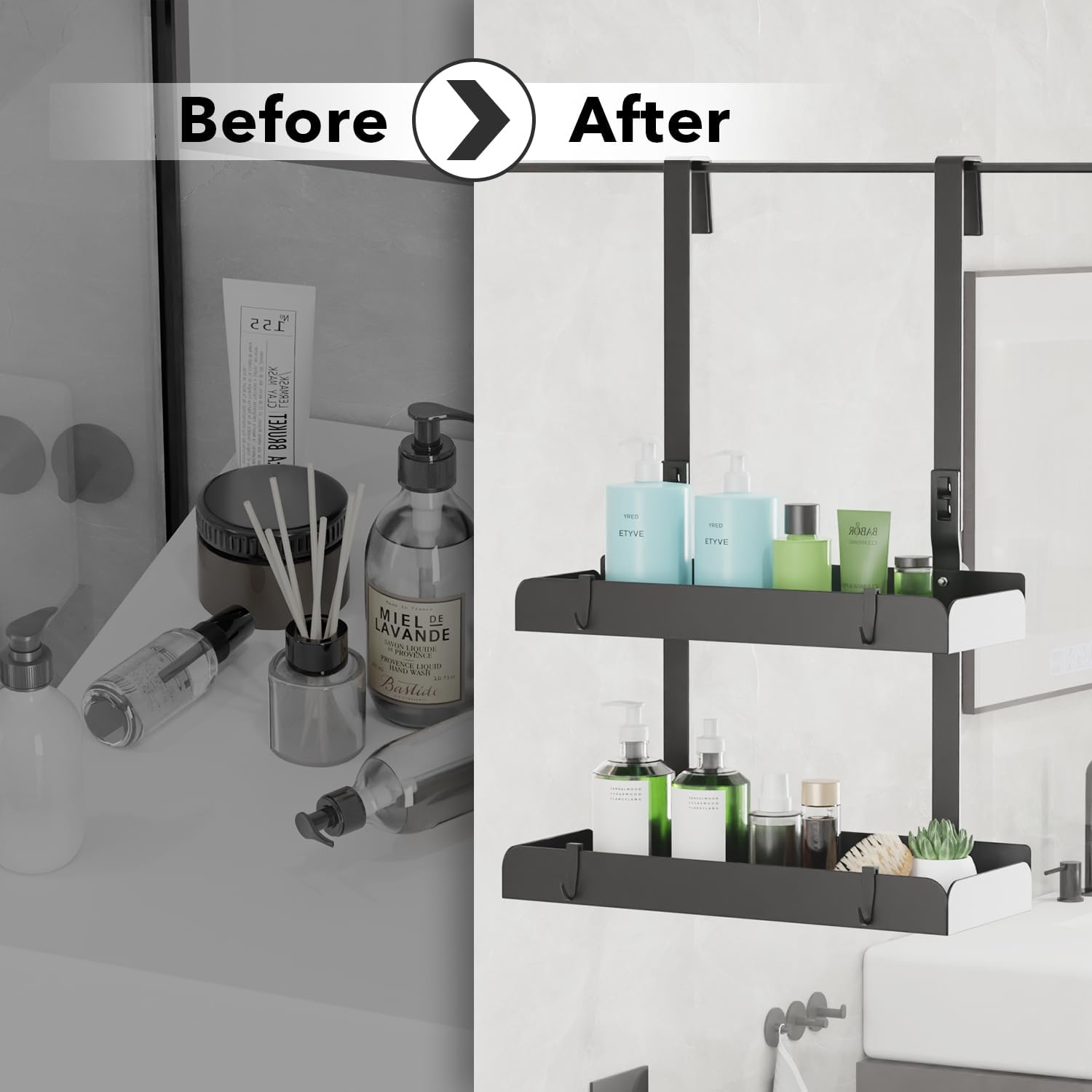 Étagère de douche suspendue 55,5cm, rangement pratique et porte