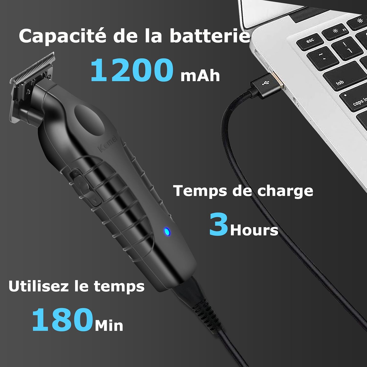 Kemei - Tondeuse professionnelle série 2299 - Sans fil, lame en T, rechargeable - 2299