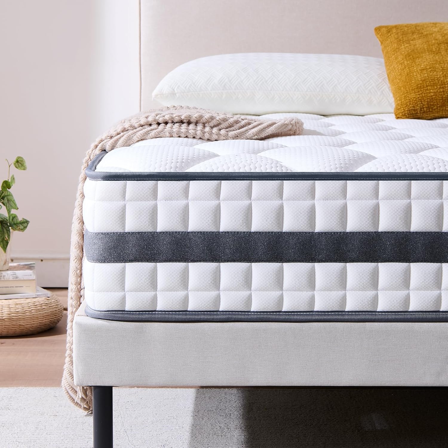 Matelas hybride 160x200x25 cm, mémoire de forme, ressorts, peau douce, respirant
