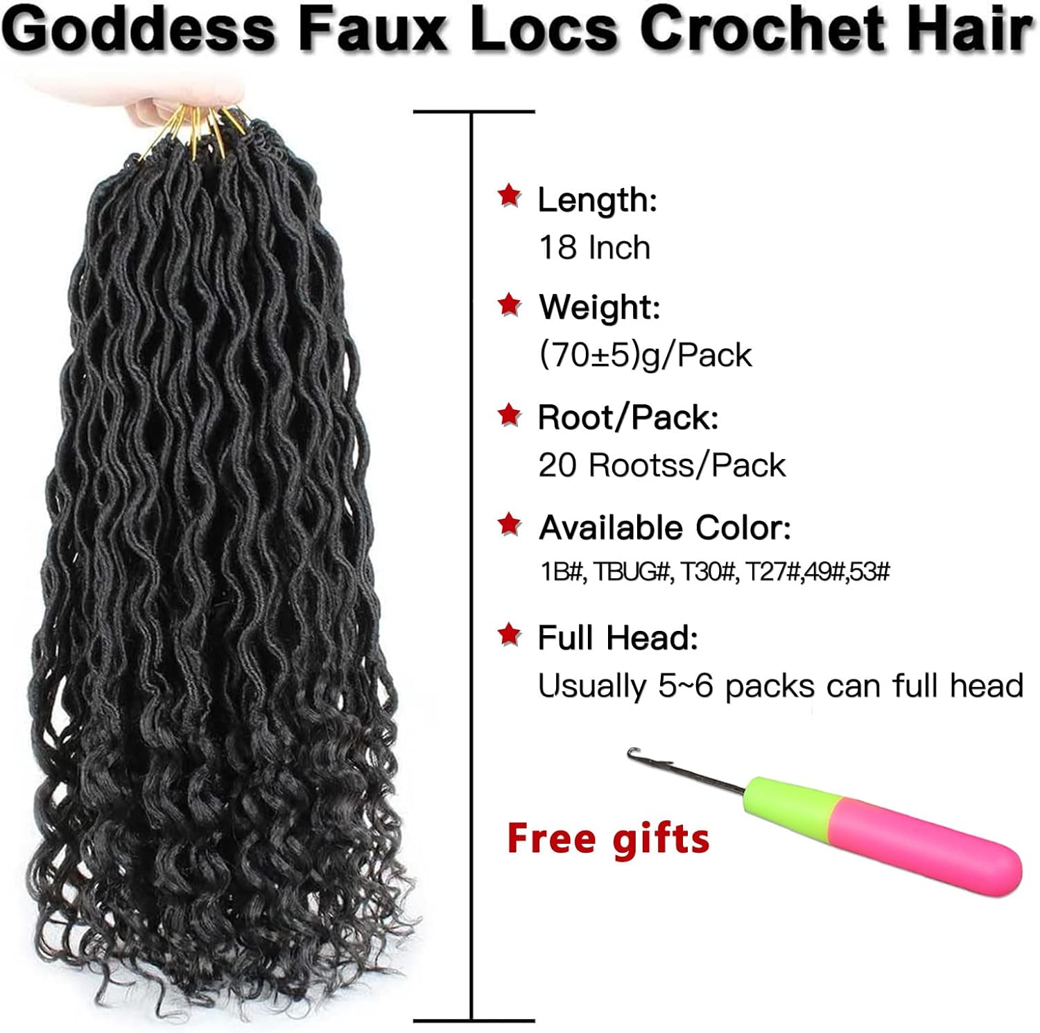 Xtrend - Déese Faux Locs 18 pouces - 6pcs, bouclés, 24 mèches, 1B#