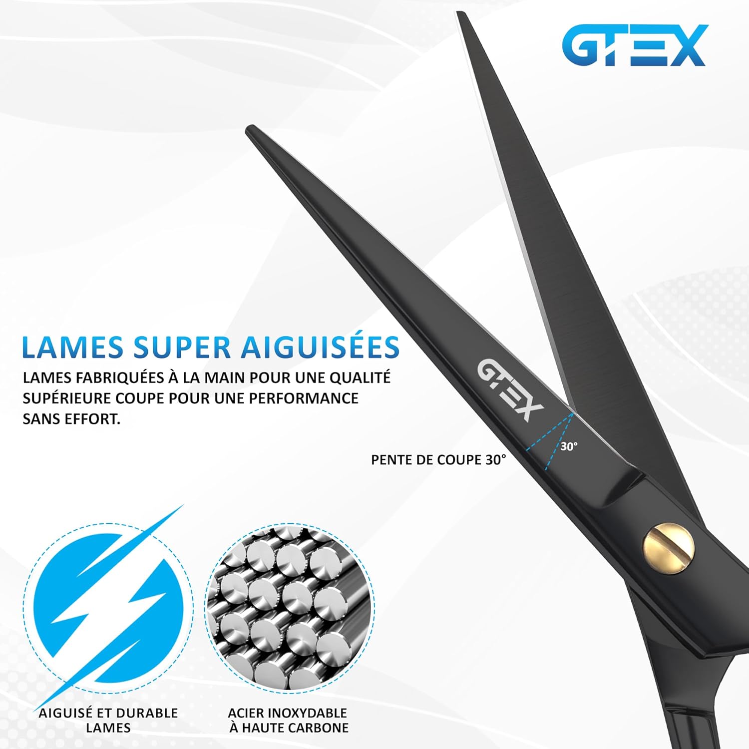 GTEX - Ciseaux Coiffure Pro - 6,5 pouces - acier inox haut carbone