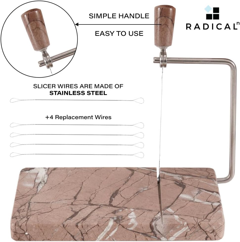 RADICAL - trancheuse à fromage marinara - marbre - 4 fils de rechange, coupe-beurre, planche à découper