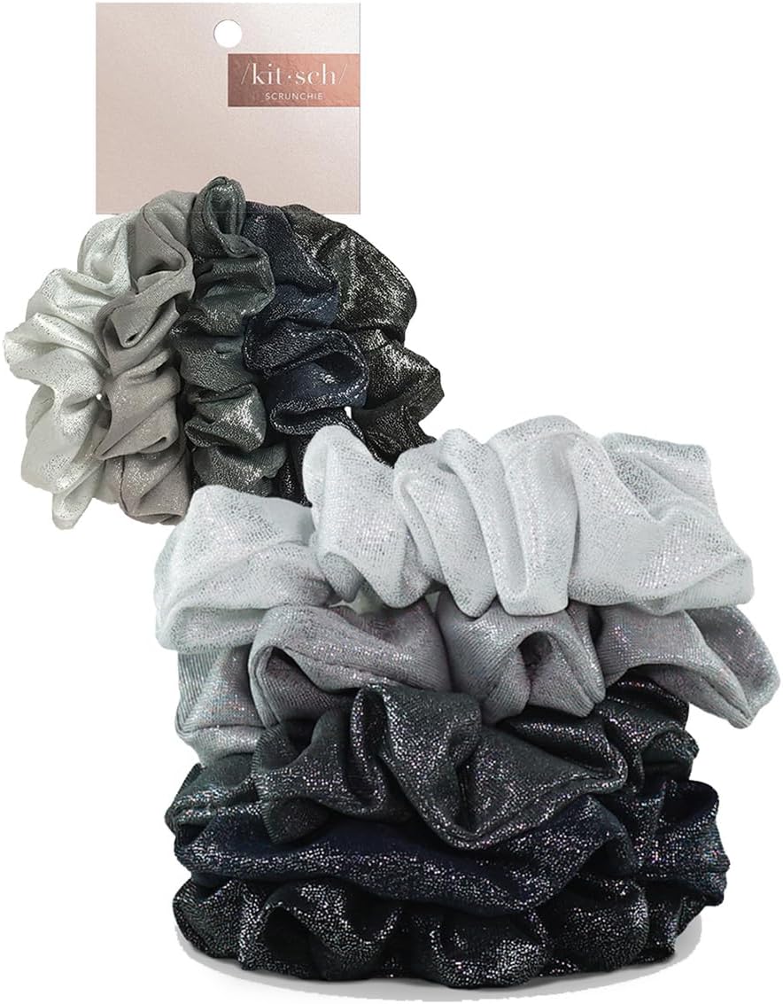 Kitsch - lot de 5 chouchous métalliques - gris/noir/gris - accessoires cheveux élégants