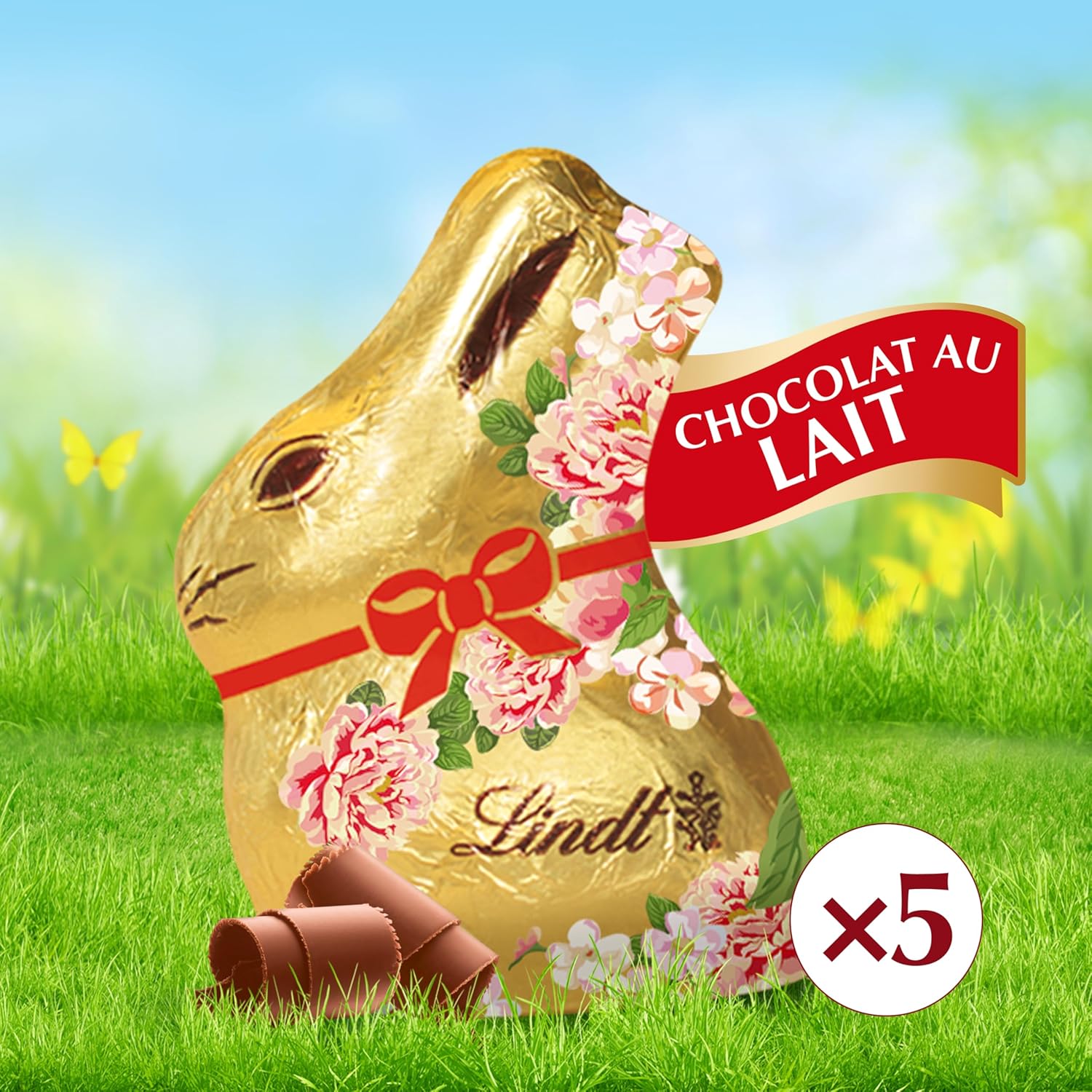 Lindt - Mini-moulages Lapin Or Fleurs - 5x10g - Chocolat au lait, idéal Pâques