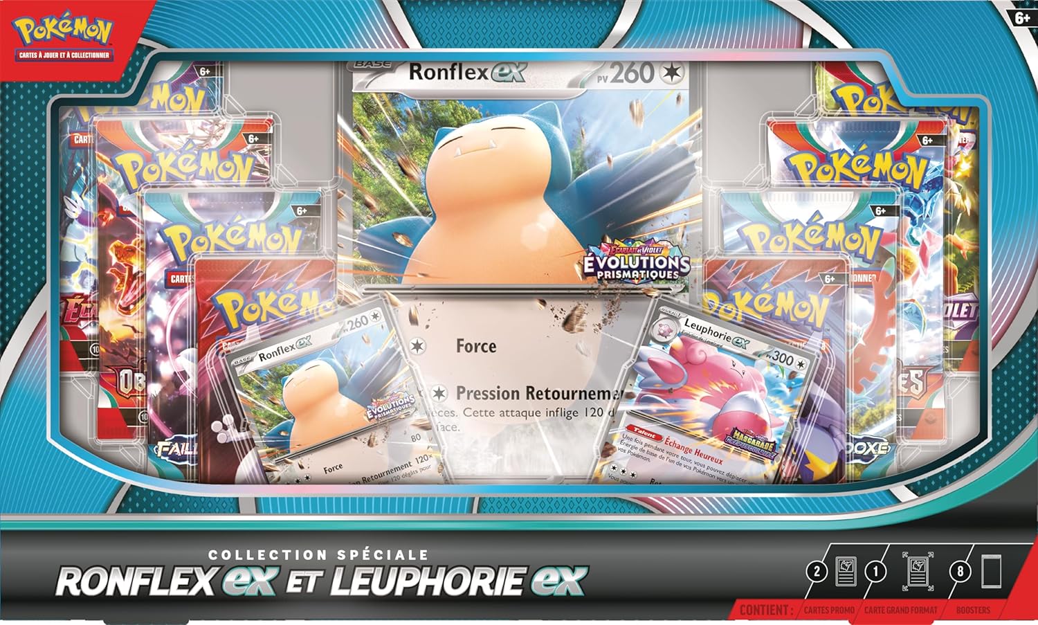 Pokémon - Collection spéciale Ronflex-ex/Leuphorie-ex (JCC) - 8 boosters, 2 cartes promo brillantes, carte grand format