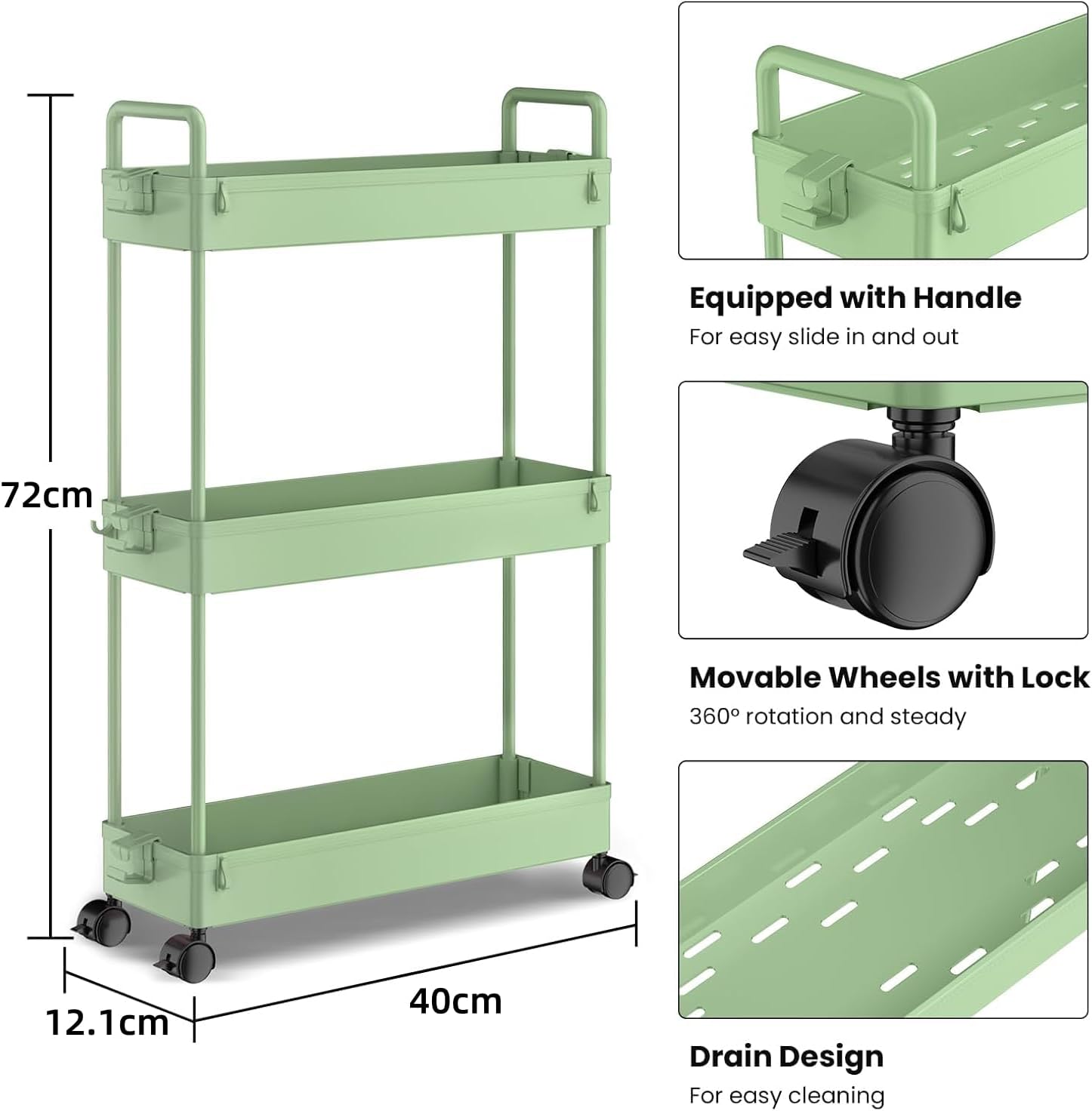 SOLEJAZZ - chariot 3 niveaux - étroit, mobile, roulettes, cuisine