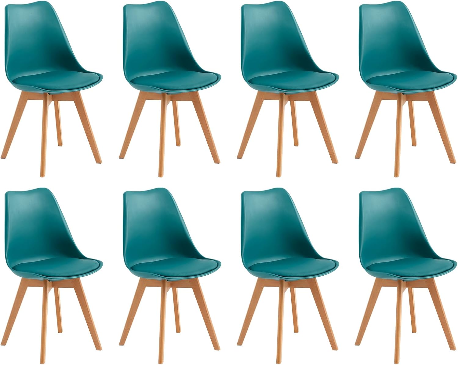 EGGREE - Lot de 8 chaises scandinaves - bois hêtre, rembourrées, turquoise