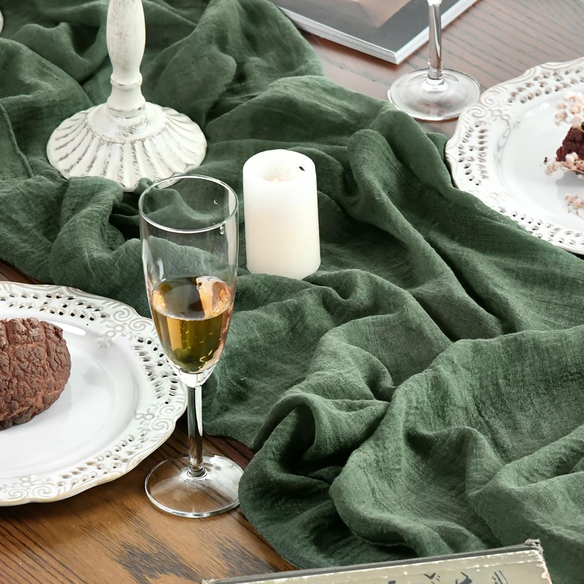 Artoid Mode - Chemin de table bohême gaze vert forêt - 400 cm - décoration cuisine mariage fête