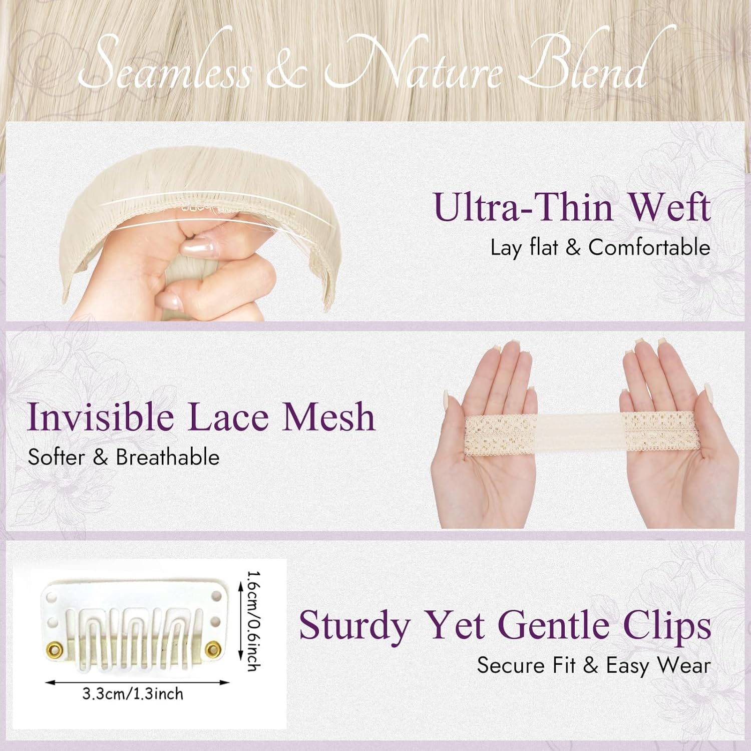 BARSDAR - extension à clips ondulée 50cm, synthétique, blond platine