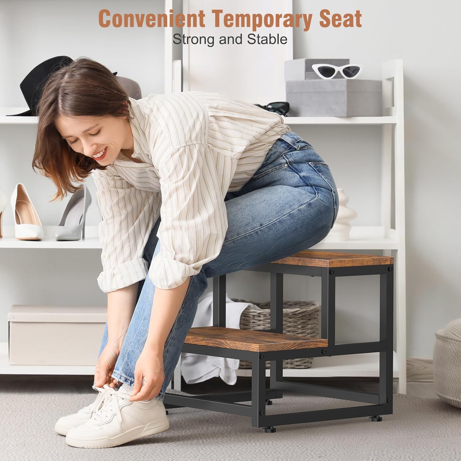 LIANTRAL - marchepied 2 marches - acier/bois - charge 227kg, antidérapant