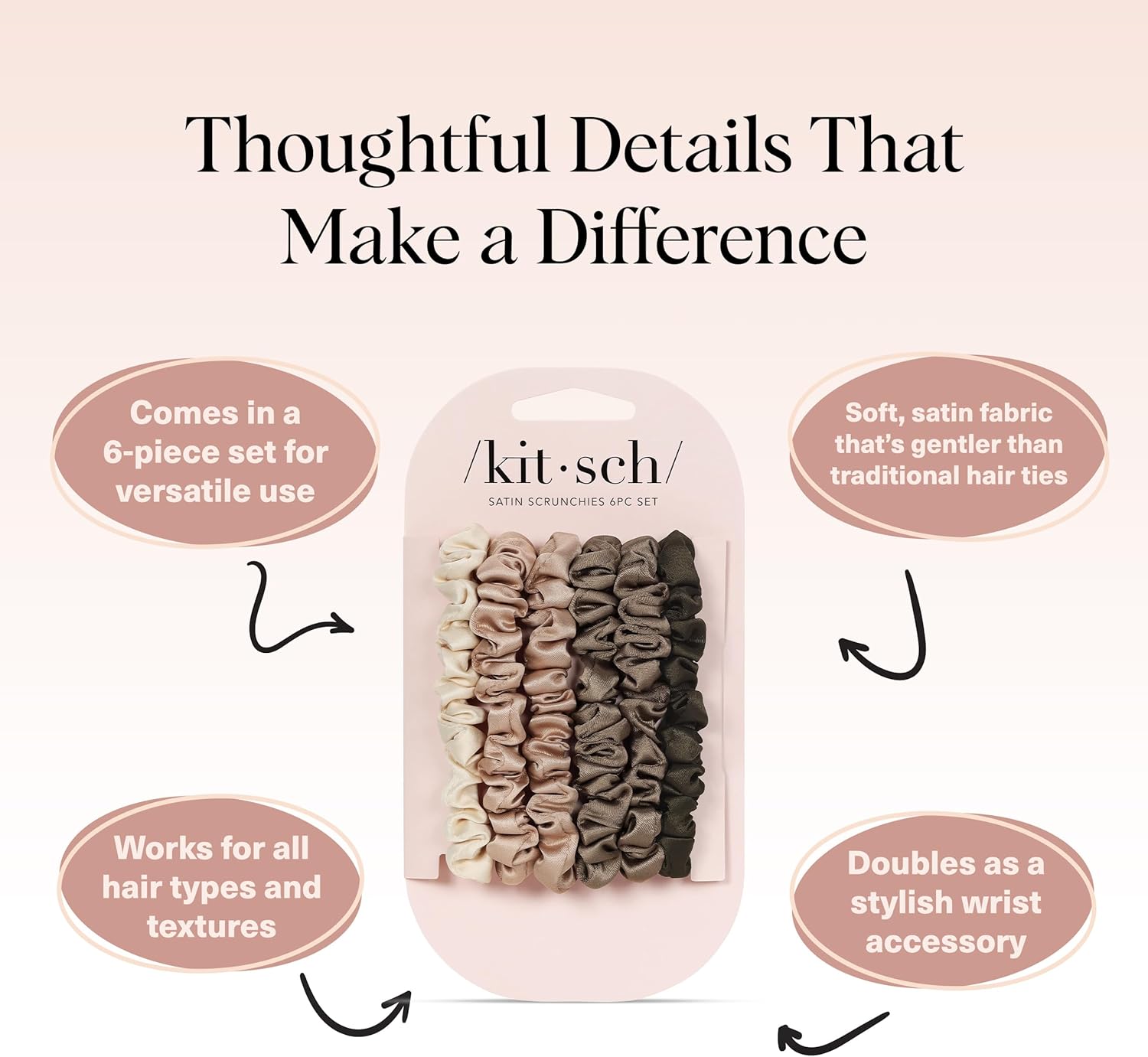 Kitsch - Chouchous satin ultra-fins - lot de 6 - doux anti-frisottis