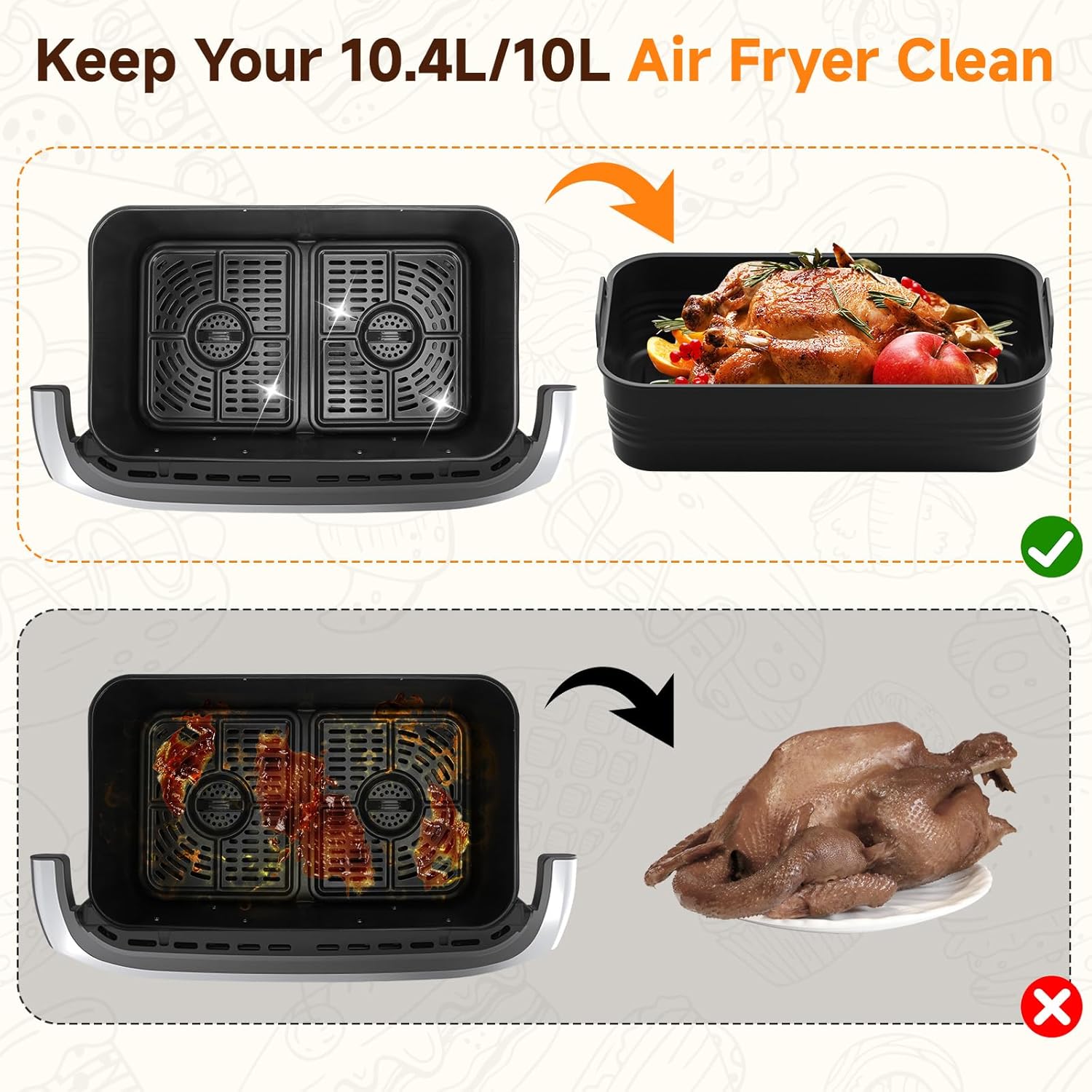 Alyvisun - Moule Silicone Air Fryer 3 pcs, Réutilisable, pliable, 10L/10,4L – 10,4L/5,2L