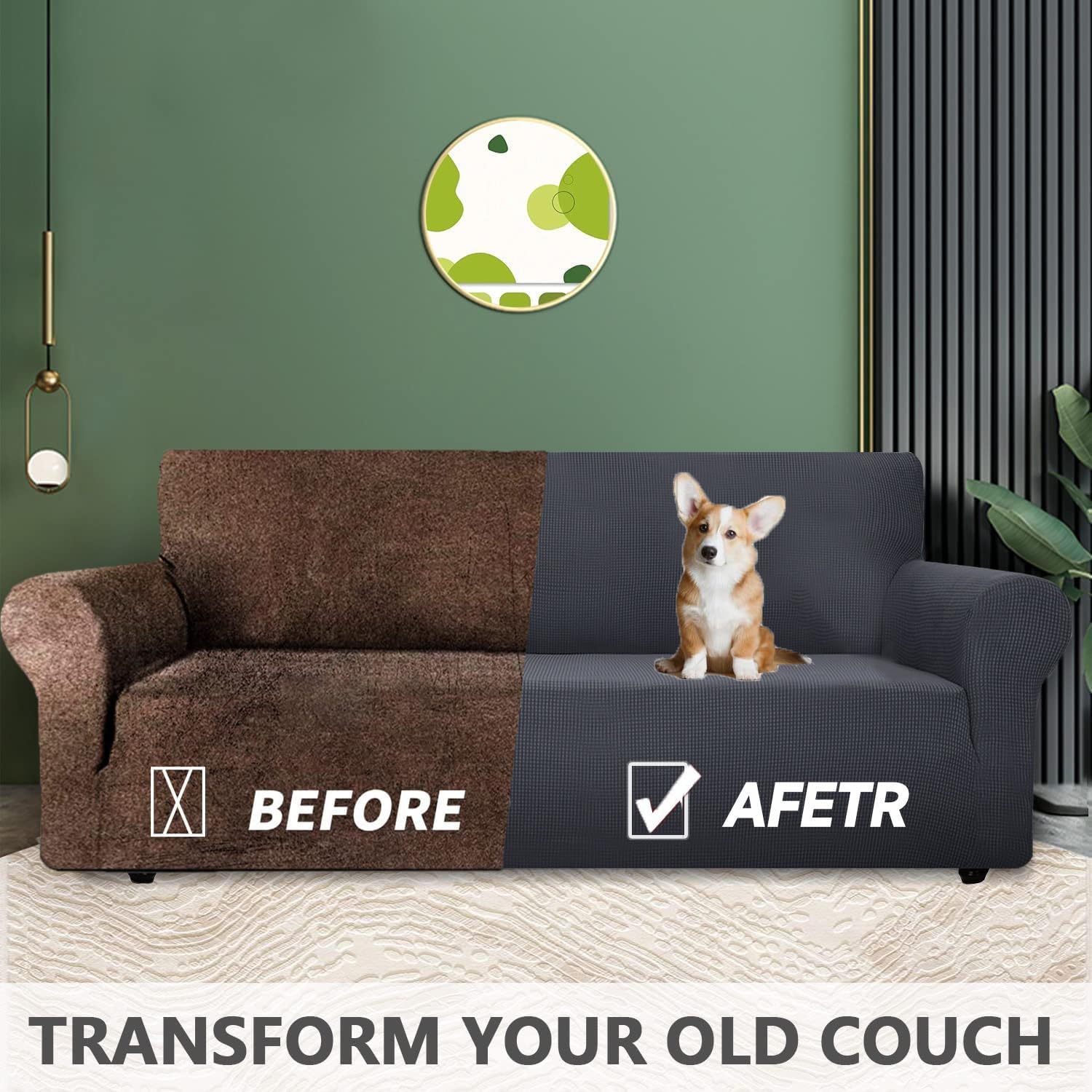 Housse canapé extensible 4 places, gris foncé, lavable, antidérapant