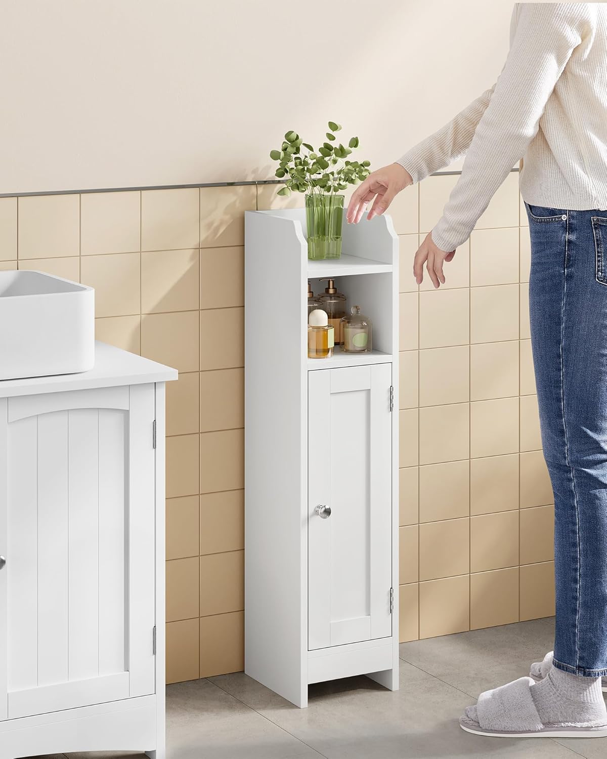 VASAGLE - meuble salle de bain angle, 20x18x80 cm, étagères réglables, BBC310W01