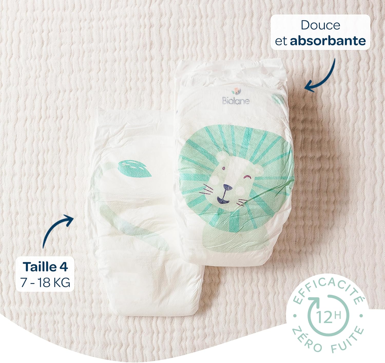 Biolane - couches bébé taille 4 - ultra-absorbant, 12h protection, pack 144