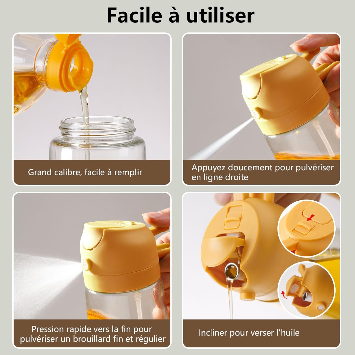 Spray huile cuisine - 470ml - olive, distributeur, jaune
