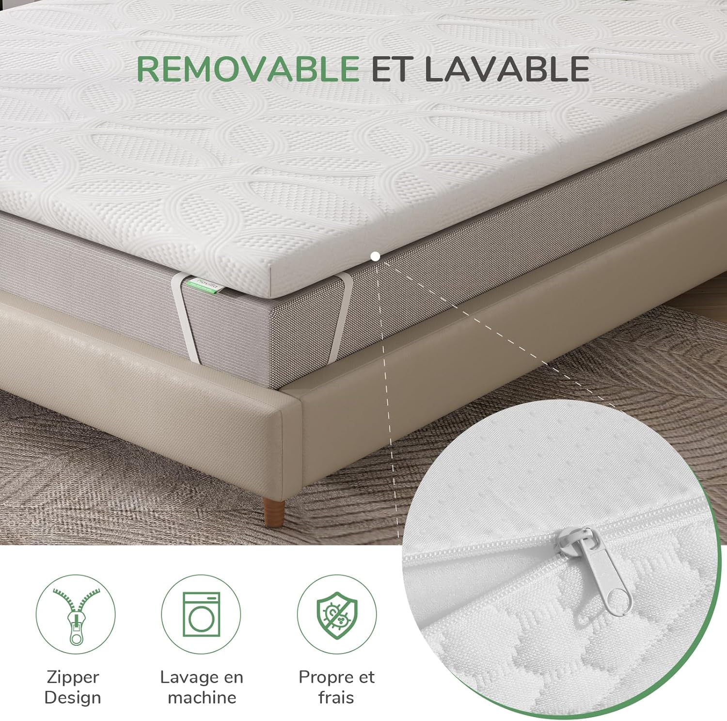 Novilla - surmatelas gel mémoire de forme - 120x190 cm - 5 cm, housse lavable, antidérapant
