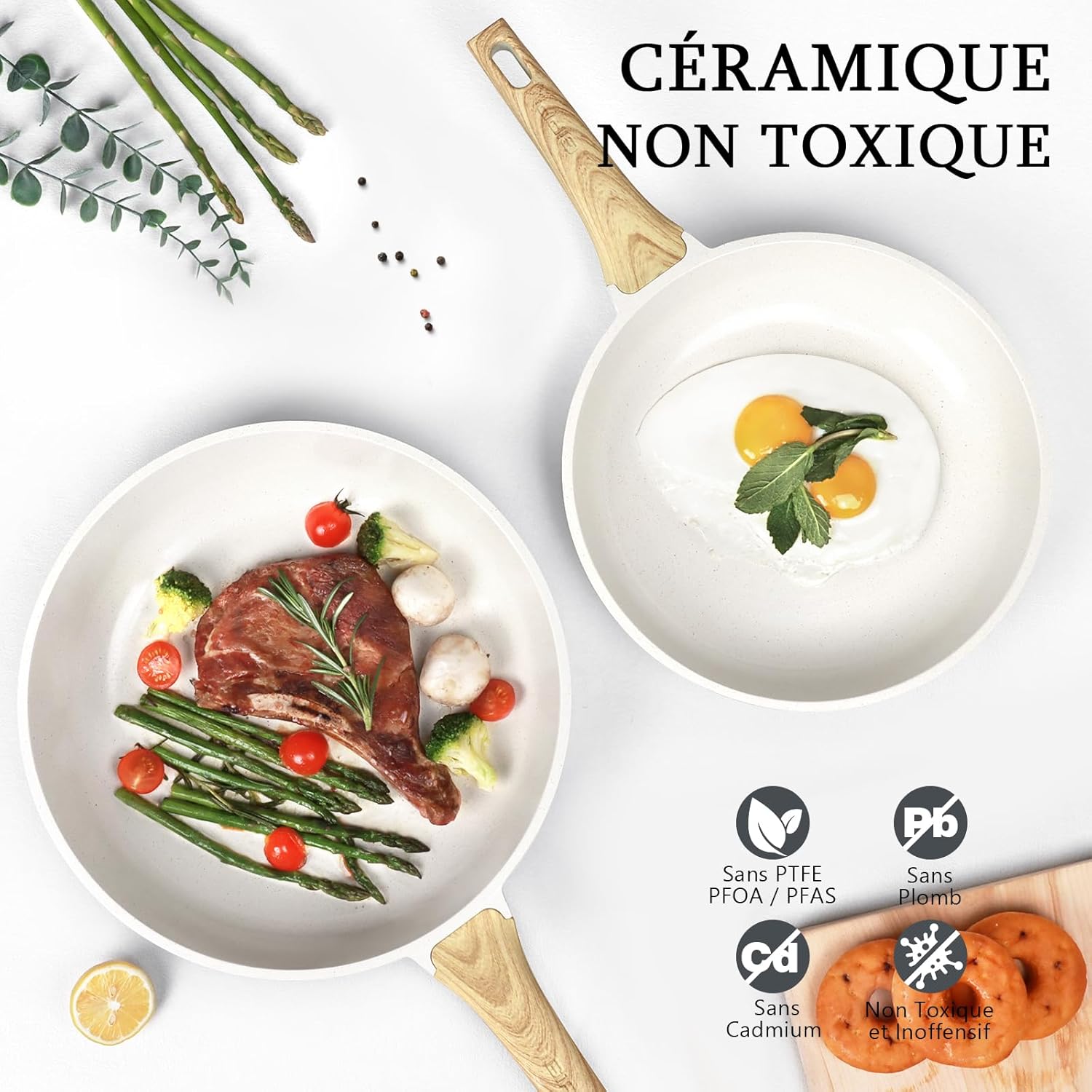 GiPP - poêle à frire granit série blanche - 26 cm - antiadhésive, induction, sans PFAS/PFOA, manche froid, avec couvercl