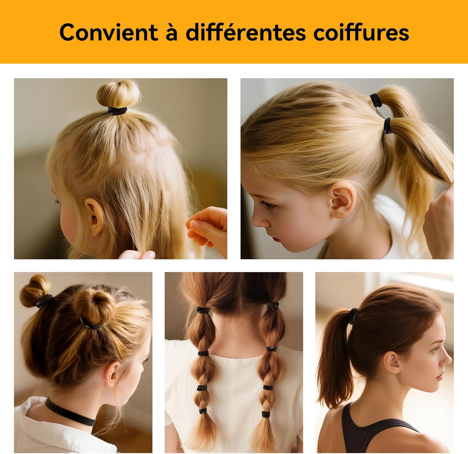 Élastiques cheveux - noirs, 1000pcs, petits, coiffures DIY, tresses