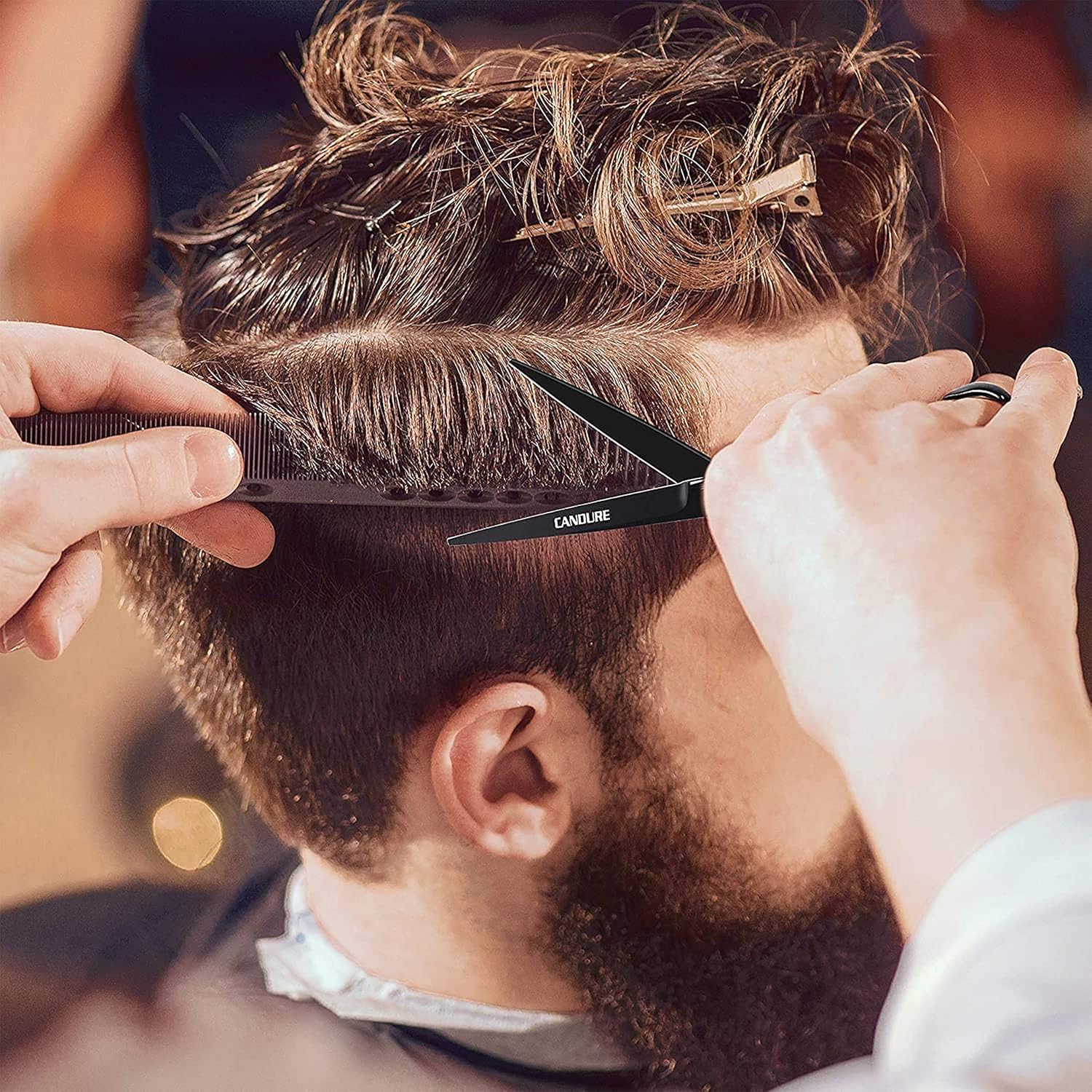 Candure - Ciseaux de coiffure Salon Pro - 5,5 pouces - Lames noires, coupe précise